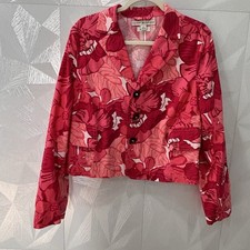 Tommy Hilfiger Womens Pink Floral Cotton Blazer/Jacket 3 Buttons Stretch Pockets