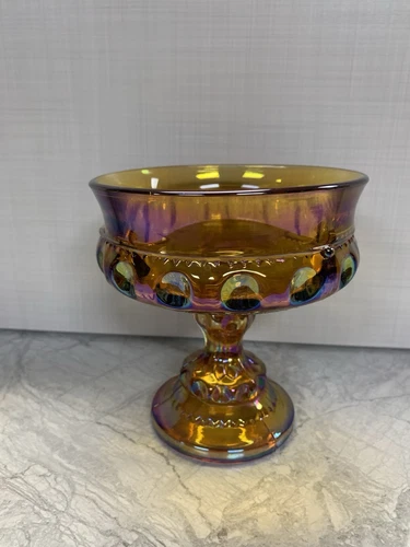 Indiana Carnival Glass Crown & Thumbprint  Compote Wedding Bowl Fenton Glass