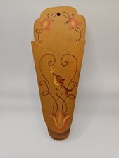 Vintage Hand Painted Tole Folk art Wooden Floral Motif Wall Pocket Signed
