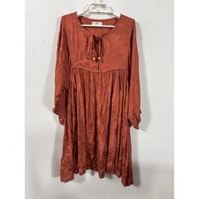 Natural Life Dress Women L Rust Boho Floral Jacquard Babydoll Mini Festival