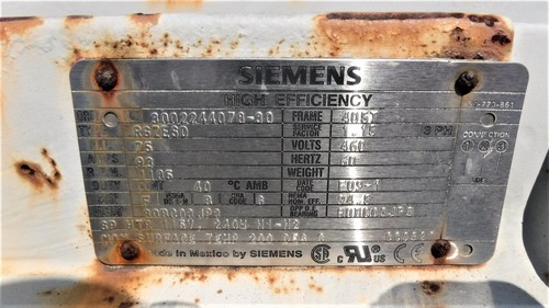 75 HP Siemens AC Electric Motor 1200 RPM Fr 405T TEFCBB 460 V New - Picture 3 of 3