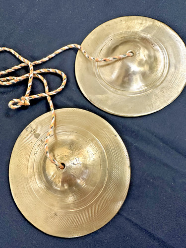 Manjeera Pair, Hand Cymbals, 4.5", Handmade, Brass, Cloth Cord - EXCELLENT