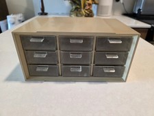 Vintage Akro Mils Storage Bin - 9 Drawers Organizer - brown plastic.