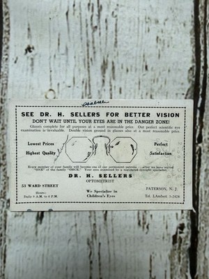 VTG Dr. H Sellers Optometrist 53 Ward Street Paterson NJ Advertising Ink Blotter