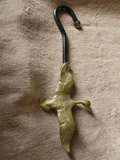 Chimney Flue Damper Pull Fireplace Hook Heavy Solid Brass Flying Mallard Duck 