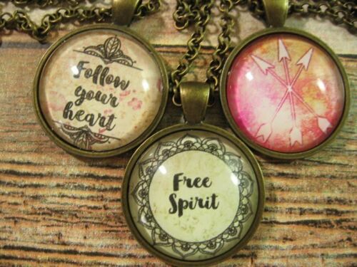 Pendant Necklace Jewelry Lot Follow Heart Free Spirit Inspirational Glass