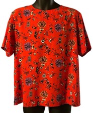 Vtg Erena Blouse Women’s Sz XL Short Sleeve Shoulder Pads Red Made In USA