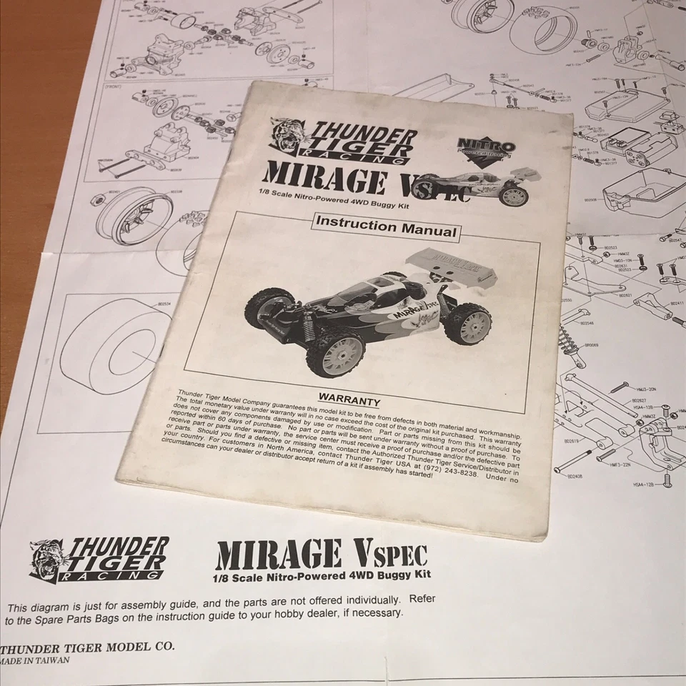 Vintage 1/8 Nitro THUNDER TIGER MIRAGE V SPEC RC Manual de Instruções Peças Livros - Imagem 2 de 4