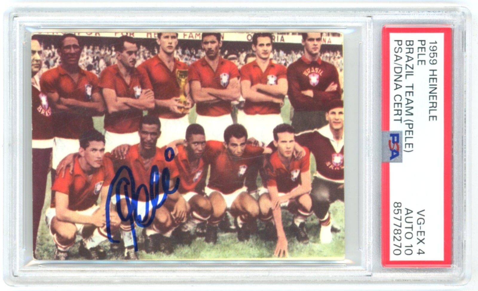 1959 PELE TEAM BRAZIL HEINERLE RC SIGNED AUTOGRAPHED PSA VG-EX 4 PSA DNA AUTO 10