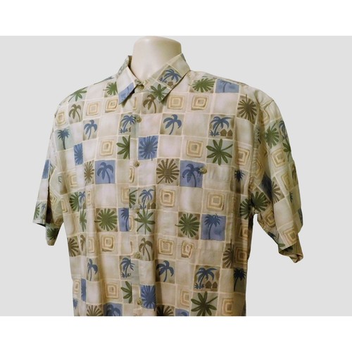 Camisa hawaiana Lord & Taylor L bronceada manga corta floral palmeras bolsillo algodón - Imagen 2 de 7