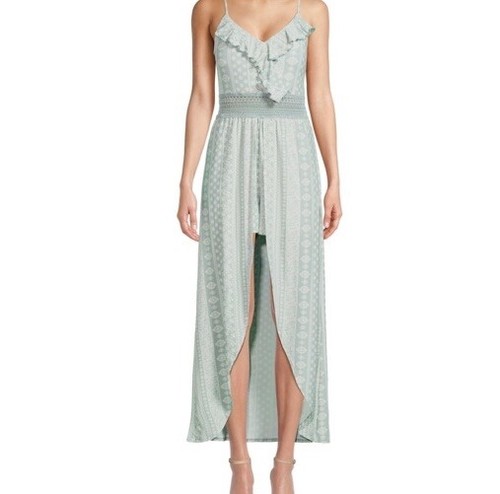 No Boundaries Juniors Ruffle Walk Through Maxi Romper Size XXL Jade Delight NWT - 第 1/6 張圖片