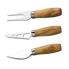 Berard France 3pc Stainless Steel Cheese Knife Set with Olive Wood Handles