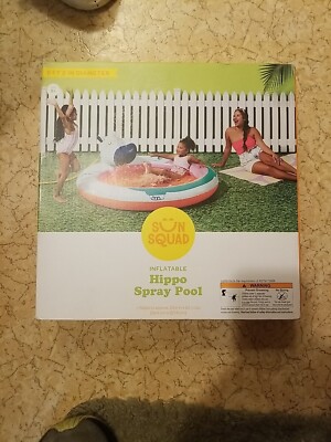 SUN SQUAD Inflatable HIPPO SPRAY SWIMMING POOL KIDS 23in x 62in *NEW IN BOX*