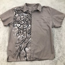 Skull Button Shirt Mens Large Ride Tribe Motorcycle Work Shirt Gray Mechanic
