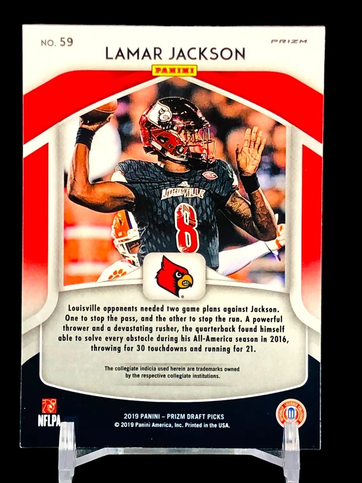 LAMAR JACKSON SILVER PRIZM REFRACTOR CARD JERSEY #8 LOUISVILE RAVENS SP 2019 DP - Image 4 of 4