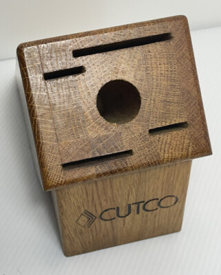 Cutco Knives Essentials 5-Slot Knife Block Storage Holder Honey Oak Wood