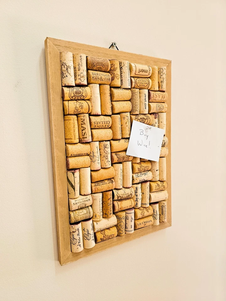 Framed Wine Cork Board Pinboard - Pushpin Wine Corkboard - Basket Weave Upcycled - Image 2 of 4