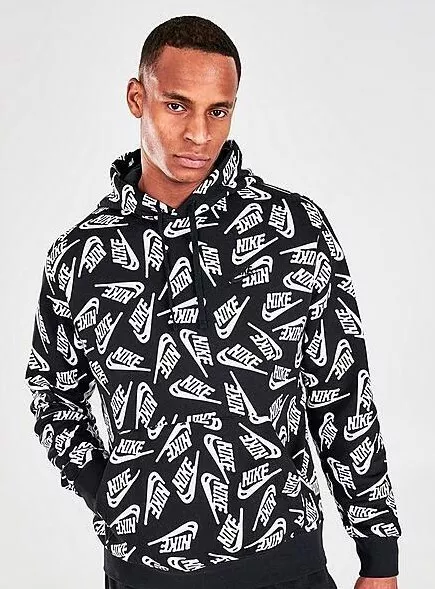 Nike Men's Sport Essentials Allover Print Pullover Hoodie DD4847-010 Size  S-XXL