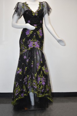 $1295 NEW Marchesa Notte High Low ILLUSION Tulle Gown Dress Black Purple  Green 6 | eBay