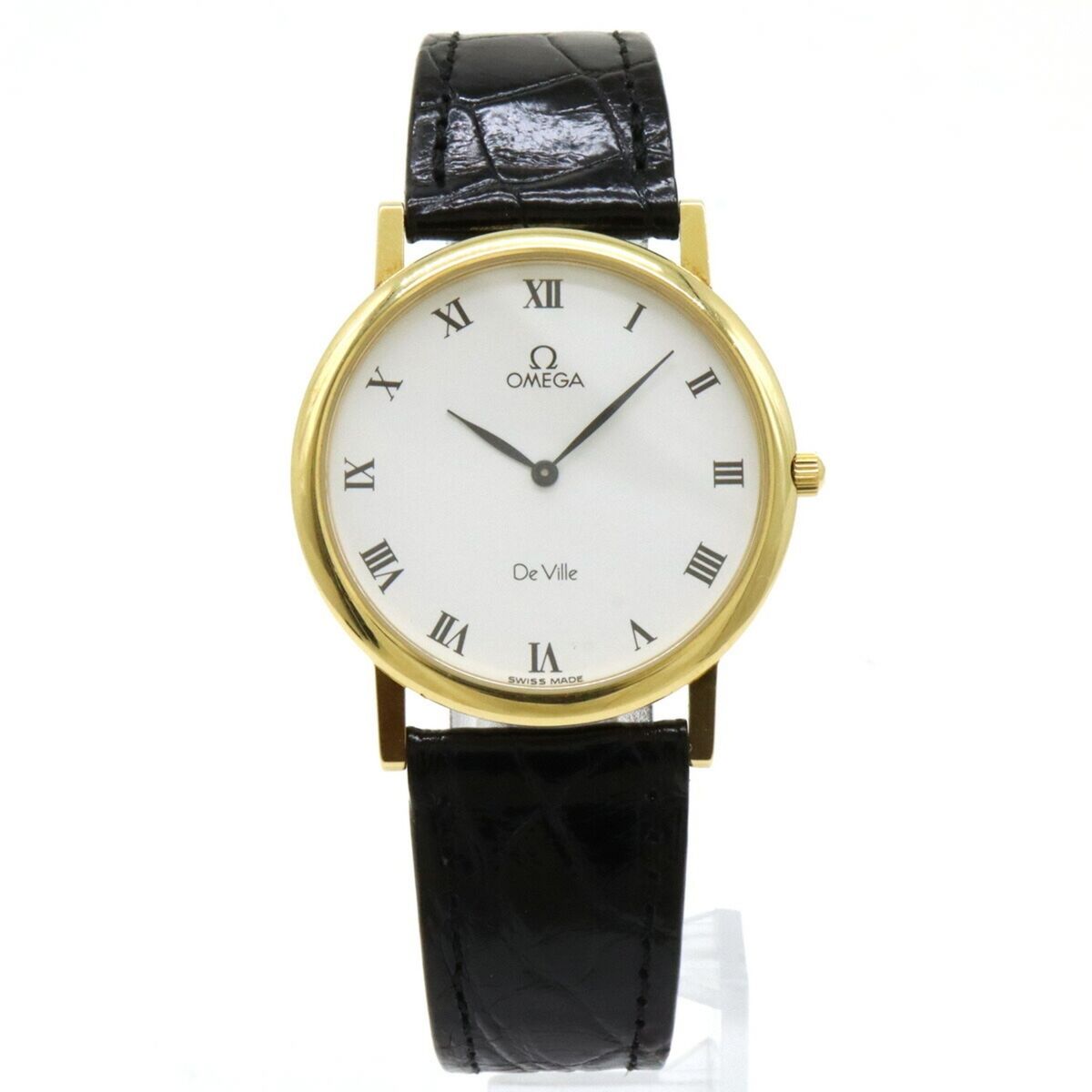 OMEGA De Ville K18 Yellow Gold Leather Strap Quartz White OMEGA De Ville K18 Yellow Gold Leather Strap Quartz White