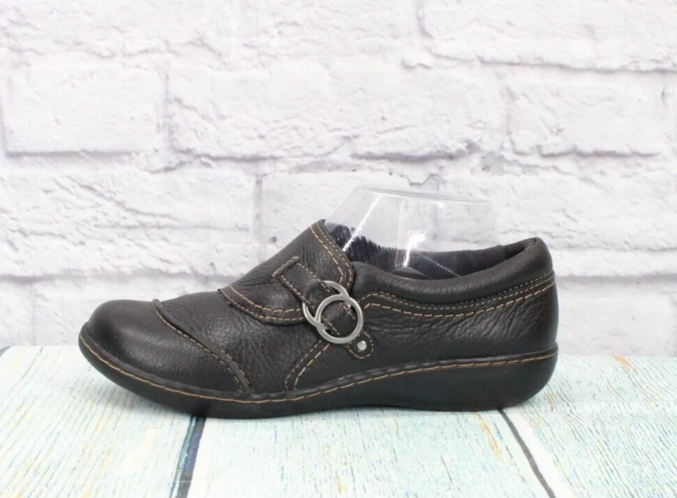 Clarks Collection Women s Ashland Indigo Black Leather Loafer Shoes Size 7.5 M