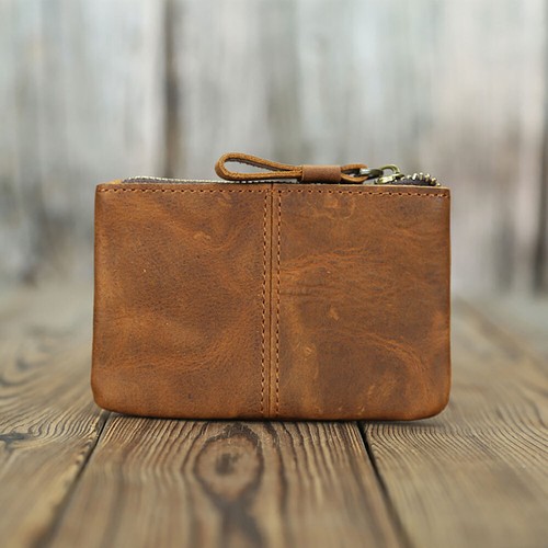 Piccola borsa per monete in vera pelle vintage con cerniera tasca dimensioni borsa cambio portafoglio- - Foto 10 di 17