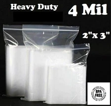 200 - 2" x 3" ZIP SEAL BAGS CLEAR 4 MIL PLASTIC RECLOSABLE TOP LOCK MINI BAGGIES