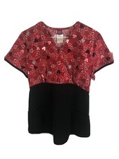Disney womens small Mickey Mouse design red black scrubs top shirt w 2 pockets