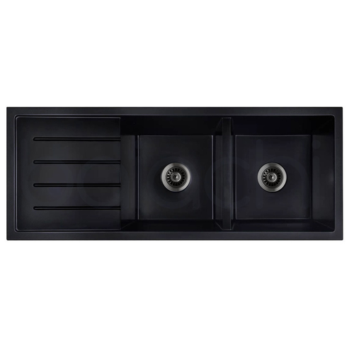 Baiachi Double Bowl and Drainer Granite Kitchen Sink Black - Picture 8 of 9