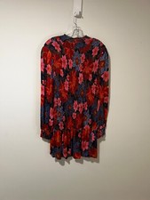 Farm Rio Garden Navy Mini Dress Floral Print Smocked Long Sleeve - M