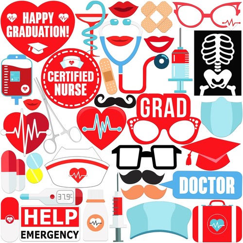 KatchOn Nurse Photo Booth Props 2024 - Pack of 35 | Nurse Graduation Decorati...
