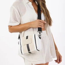 NEW ALOHA Collection-Crossbody:White & tan/black stripes. Not Avail Online Store