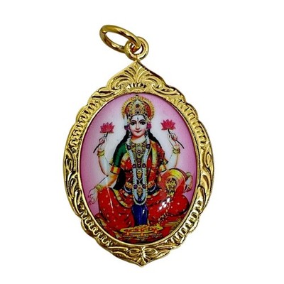 Lakshmi Goddess Om Laxmi Vishnu Shakti Hindu Amulet Pendant Gold Plated Frame #7