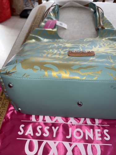 Sassy Jones Trista Coral Print  Aqua Color Hobo Bag #SJ13 New With Dust Bag - Picture 7 of 13