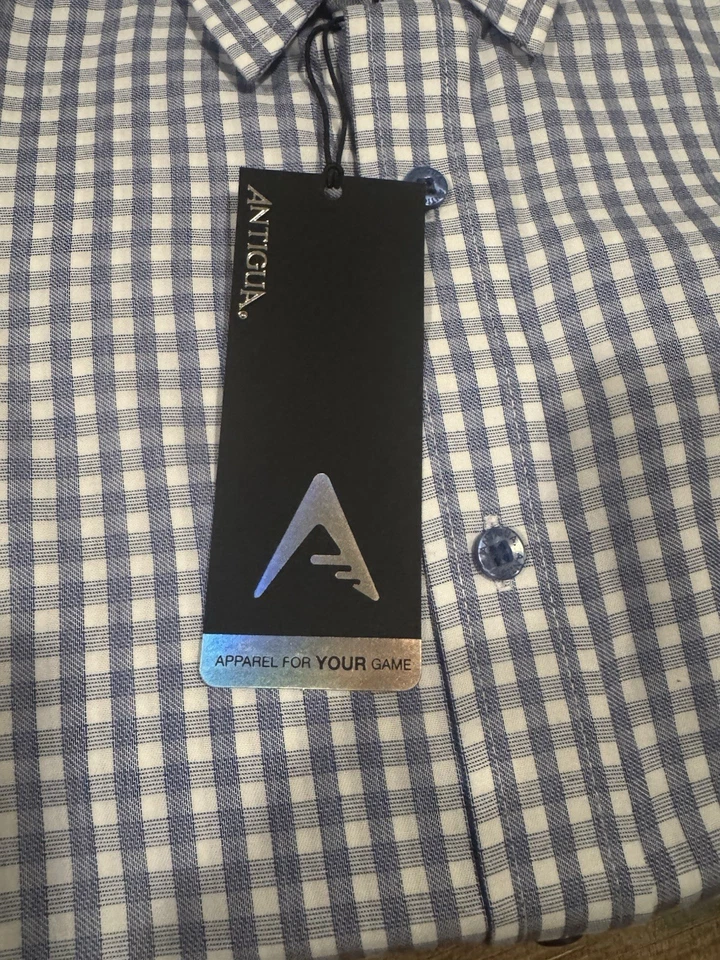 Camisa de vestir a cuadros blanca y azul pequeña Antigua Structure para hombre nueva con etiquetas Foto 4 de 4