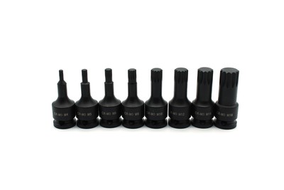 TMAX 8 pc Spline Socket Bit Set M4-M16 2'' 50mm Long Impact Socket Bit 3/8'' Drive
