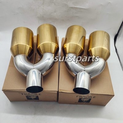 L&R PAIR 2.5'' INLET DUAL WALL ANGLE CUT QUAD 4'' OUT GOLDEN EXHAUST TIP STAGGERED