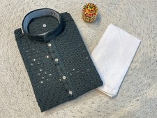 Indian Men Kurta Set Stitched Tunic Top Gents Kurta Pant with adjustable Thread