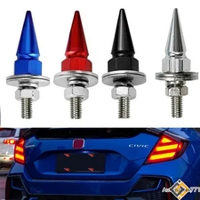 4Pcs Spike Bullet Aluminum License Plate Frame Tag Bolts Screws Universal 4 CLR