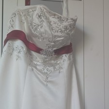 Ivory Satin Strapless A-Line Princess Wedding Dress, Embroidery Beading