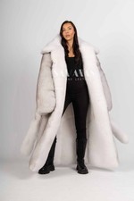 Luxury Saga Double Face Scandinavian Natural Blue White Fox Long Coat Fur Belt
