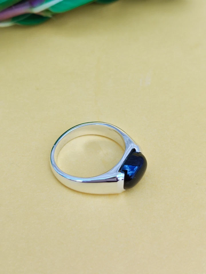 Natural Black Star Sapphire 4-Point Sterling Silver ring Handmade Mens Ring - Image 3 of 4