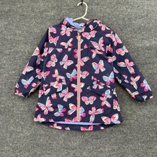 Hatley Girls Rain Jacket Size 4 Navy Butterfly Print Hooded Full Zip Lined