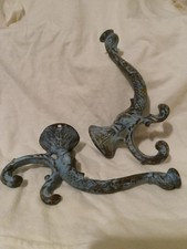 Cast Iron Hooks, Vintage, Teal Blue