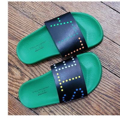 Stella McCartney Kids Green Black Logo Slide Slippers Girls Size 12