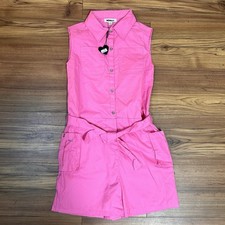 Nova Kids Girls Pink Sleeveless Romper Size 14/16 NWT Cotton Twill Button Front