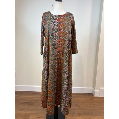Natural Life Maxi Dress Women Medium Multi Boho Floral Knit Pockets lagenlook