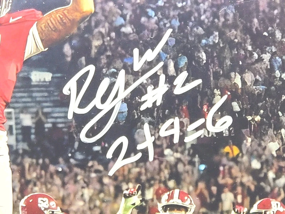 Foto firmada por Ryan Williams de 11x14 con inscripción "2+4=6" con certificado de autenticidad Milroe JSA Alabama Foto 4 de 4