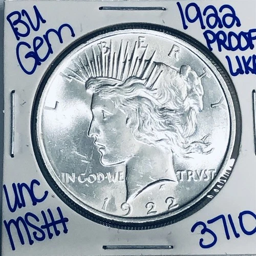 1922 BU UNCIRCULATED SILVER PEACE DOLLAR AUTHENTIC U.S. MINT FREE SHIPPING 3710