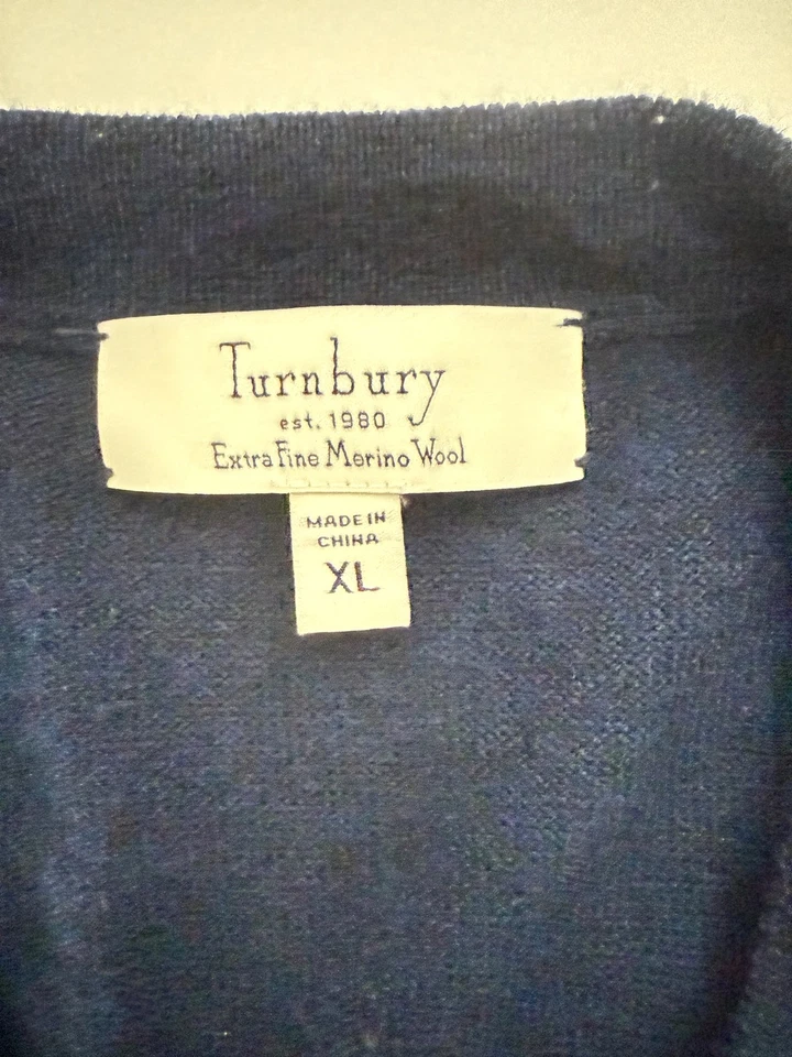 TURNBURY Azul Lana Merino Suéter Chaleco Hombre XL Foto 2 de 2